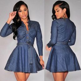 Casual Dresses Womens Elegant Petite Women Solid Turn Down Neck Long Sleeve Buttons Bow Belted Size 16 For