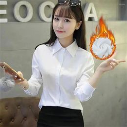Women's Blouses Thick Fleece White Shirt Slim Long Sleeve Professional Oversized Work Clothes Formal Office Student Blue Blouse Korean