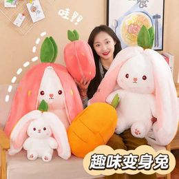 Plush Dolls 25CM Cute Transform Strawberry Rabbit Doll Plush Toy Carrot Rabbit Small Fruit Doll Bunny Birthday Gift for Girls Kids Boys