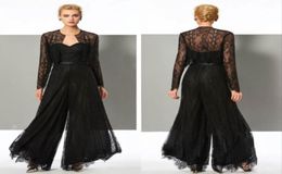 Elegant Black Lace Jumpsuit Mother Of The Bride Pant Suits Sweetheart Neck With Jackets Plus Size Wedding Mothers Groom Evening Go9064916