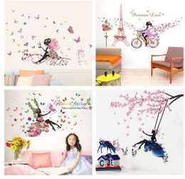 Butterfly Flower Fairy Wall Stickers for Kids Rooms Bedroom Decor Diy Cartoon Wall Decals Mural Art PVC Posters Children039s Gi5915573