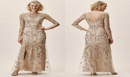 2019 BHLDN Mother Of The Bride Dresses Jewel Neck Lace Bead Sequins Long Sleeve Wedding Guest Dress Ankle Length Plus Size Evening6969067