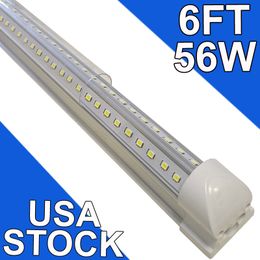 6Ft Integrated LED Tube Light 56W T8 V Shaped 72" Four Row 5600 Lumens(300W Fluorescent Equivalent) Clear Cover Super Bright White 6500K 8FT LED Shop Lights usastock