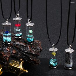 Pendant Necklaces Crystal Vial Necklace Wishing Bottle Stone Lotus Landscaping Luminous Drifting Jar Leather Rope