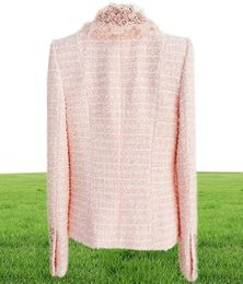 2021 Fall Autumn Long Sleeve V Neck Pink Solid Colour Tweed Beaded Rhine Buckles Double-Breasted Blazers Elegant Top Quality Outwear Coats 21O132029168143