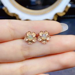 Stud Earrings FS 4mm Natural Opal S925 Sterling Silver Flower Ear Studs With Certificate Fine Charm Weddings Jewellery For Women MeiBaPJ