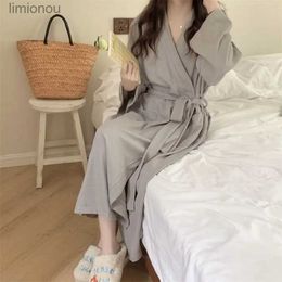 Women's Sleep Lounge Soid Color Robe for Women with Belt Sleepwear Nightdress Autumn Night Wears Pocket Pajama Casual Homewear Bathrobe Japanese 2023L240122