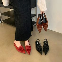 Pleated Fashion Sandals 2024 Spring Bailamos Women Shallow Slip On Slingback Flats Ballet Shoes Flat Heel Casual Dress Mule 16