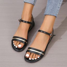 Sandals Shoes For Women 2024 High Quality Buckle Strap Women's Summer Fashion Solid Peep Toe Flat Sandalias De Mujer