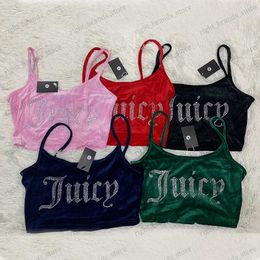 Women's Tanks Camis Velour Juicy Summer Cami Y2K Crop Corset Top for Women 2023 Rhinestones Velvet Sporty Top T240122