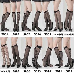 Socks Hosiery Women Sexy Mesh Black Print Stockings Knee High Socks Soft Nylon Elastic Fishnet Girls Cute Fashion Long Leg Socks YQ240122