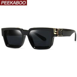 Sunglasses Peekaboo black square sunglasses for men uv400 gift for birthday male sun glasses for women 2021 hot-selling winter accessories YQ240120