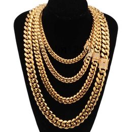 8-18mm Wide Stainless Steel Cuban Miami Chains Necklaces Cz Zircon Box Lock Big Heavy Gold Chain for Men Hip Hop Rock Jewellery XSWO