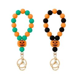 Key Rings 15Mm Glow In The Dark Sile Beaded Pumpkin Chain Wristlet Halloween Bracelets Ring Holiday Jewelry 220901 Drop Delivery Dh80U
