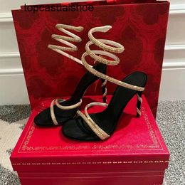 Rene caovilla Margot suede sandals Snake embellished Strass stiletto Heels women's high heeled Sandals Luxury Designer Ankle wraparound Evening shoe factory shoes