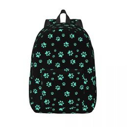 Bags Aqua Dog Paw Print Pattern Cute Travel Canvas Backpack School Computer Bookbag Puppy Animal Lover College Student Daypack Bags