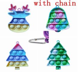 Christmas Chain Tree Bell Keyrin Push Bubble Fidget Toy Mini Stress Reliever Sensory Toys Key Pendant5002630