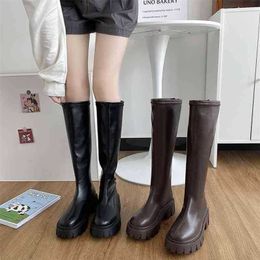 Boots Dress Shoes Womens Round Toe Knee High Winter Plush Thick Soled Square Heel Rubber Botines De Mujer Zipper Fashion