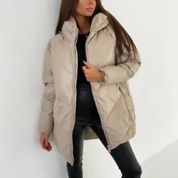 Women's Down YANA Fashion Solid Thick Hooded PU Parkas Women Elegant Winter Faux Leather Coats Loose Mid Length Cotton Jackets Ladies