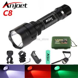 Flashlights Anjoet C8 XM-L T6 White/Green/Red led Tactical Flashlight 18650 Battery Aluminum Torch Lamp for High Quality Hunting 240122