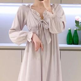 Women's Sleepwear V-Neck Sleepdress Women Dressing Gown Nightgown Long Sleeve Bathrobe Satin Nightwear Nighty Dress Summer Loungewear