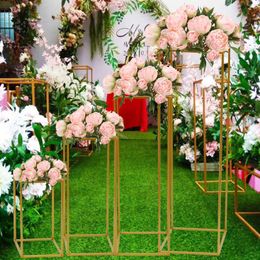 Decorative Plates 4Pcs 40/60/80/100cm Gold Metal Tabletop Flower Rack Prop Geometric Column Vase Stand Wedding Celebration Party Decor