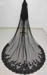 Black Long Lace Beads Wedding Bridal Veil Bride Hair Accessory Bridal Veils With Comb Custom Made8784801