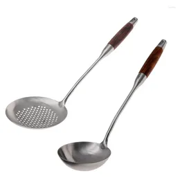 Spoons 2PCS Skimmer Slotted Spoon 304 Stainless Steel With Long Soup Ladle Large Kitchen Spoon-ABUX