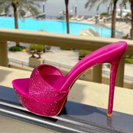 Sandals Rhinestone Super-high Heel Slippers Women Platform Gladiator Summer Mules Shoes Banquet Crystal Designer