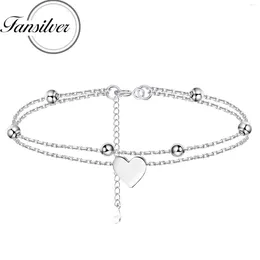 Anklets Fansilver 925 Sterling Silver Ankle Bracelets For Women Heart Beaded Anklet Layered Dainty Chain Adjustable Beach Foot Jewelry