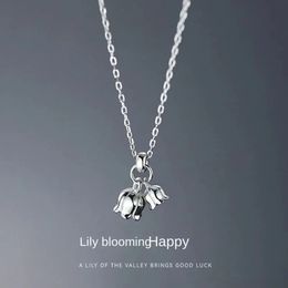 S999 Silver Necklaces for Elegant Women High Quality Original K Gold Chain lily of the valley Pendant Accessories Luxury Jewellery 240119
