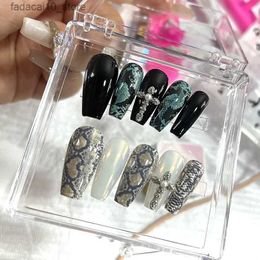 False Nails Snake Skin Design Press On Nails Y2K Handmade False Nails Tips Medium Length Coffin Acrylic Fake Nail With Glue Full Cover Nails Q240122