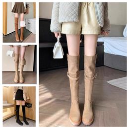 Fashion boots womens Knee boots Boots Black khaki Leather Over-knee Boot Party Flat Boots Snow booties Dark browne wi