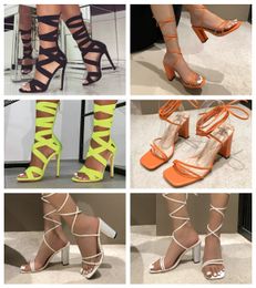 Designer Woman high-heeled sandals party office Dress Shoes Lace up shallow cut shoes Slingback Rubber Leather summer Ankle 36-43