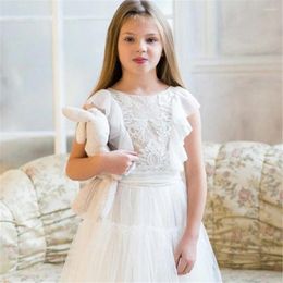 Girl Dresses Fashion Short-sleeved Tulle Lace Printing Kids Surprise Birthday Present Flower Dress Princess Ball First Communion