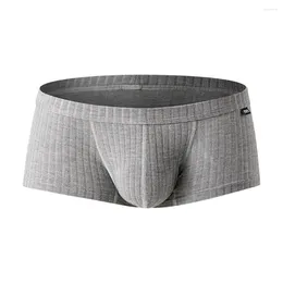 Underpants Male Boxer Briefs Ribbed Striped Sexy Underwear Autumn Boxershorts Men Breathable Knickers Comfortable