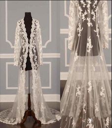 Solovedress New Elegant Long Lace Appliques Wedding Jacket long sleeves Handmade Bridal Shawls Cape Sheer Coat Wedding Accessories2847869