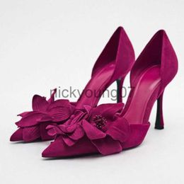 Sandals Flower Sexy Fine High Heel Women Pumps Pointed Elegant Office Comfy Women Shoes Fashions Rose Brand Designer Party Dress ShoesJ240122