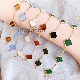 Jewellery Woman Bracelets 4four Leaf Van Clover Bracelet Onyx 18k White Gold Plated Necklaces Chain Elegant Jewelery Gift EJPN
