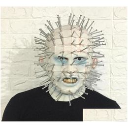 Party Masks Hellraiser Pinhead Horror Mask Carnival Mascaras Head Nail Man Movie Cosplay Halloween Latex Scary Spoof Props Drop Deli Dhyhp