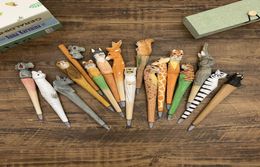 Handmade Animal carved wood pen Cute creative Flamingo Writing Pen Ball Point Wooden Novelty Gift School Stationary Ballpoint toys5179231