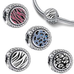 2022 New Sterling Sier Zebra Leopard Print Charms Fit Original Bracelet Pendant Bead For Women Fine Jewelry Gift