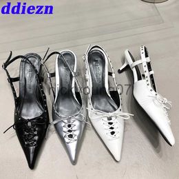 Sandals Heeled Shoes For Ladies Sandals Slides Female Slingbacks 2023 Fashion Pointed Toe Rivet Woman Pumps Medium High Heels ShoesJ240122