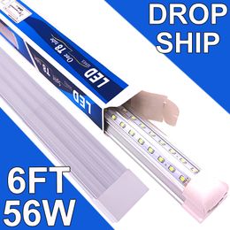 56W 6FT LED Shop Light, 5600lm 6500K Super Bright White, Linkable Ceiling Light Fixture, V Shape Integrated T8 LED Tube Light for Workbench Cabinet usastock