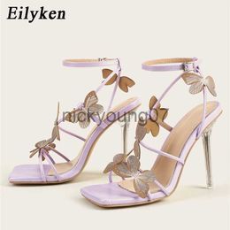 Sandals Eilyken Sexy Crystal High Heels Sandals Women Summer Party Prom Dress Buckles Purple Pumps Stripper Female Shoes Size 41J240122