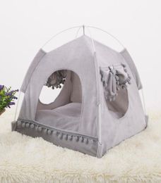 Soft Nest Kennel Bed Cave House Sleeping Bag Mat Pad Tent Pets Winter Warm Cosy Beds SXL 2 Colours Pet Bed For Cats Dogs4338635