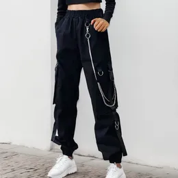 Women's Pants Techwear Black Cargo For Women Punk Trousers Male Autumn Casual Gothic Streetwear Ribbon Chain Hip Hop Style Outfits