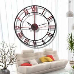 Wall Clocks Large 3D Roman Numerals Retro Round Metal Iron Accurate Silent Nordic Hanging Ornament Living Room Decoration