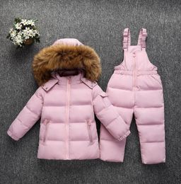 Parka pele real com capuz menino macacão do bebê menina inverno para baixo jaqueta quente crianças casaco snowsuit roupas de neve meninas conjunto 7344057