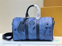 Luxury Handbags Totes Keepall 2 Way Boston Crystal Dark Blue Drip Handbag Men Women Travel